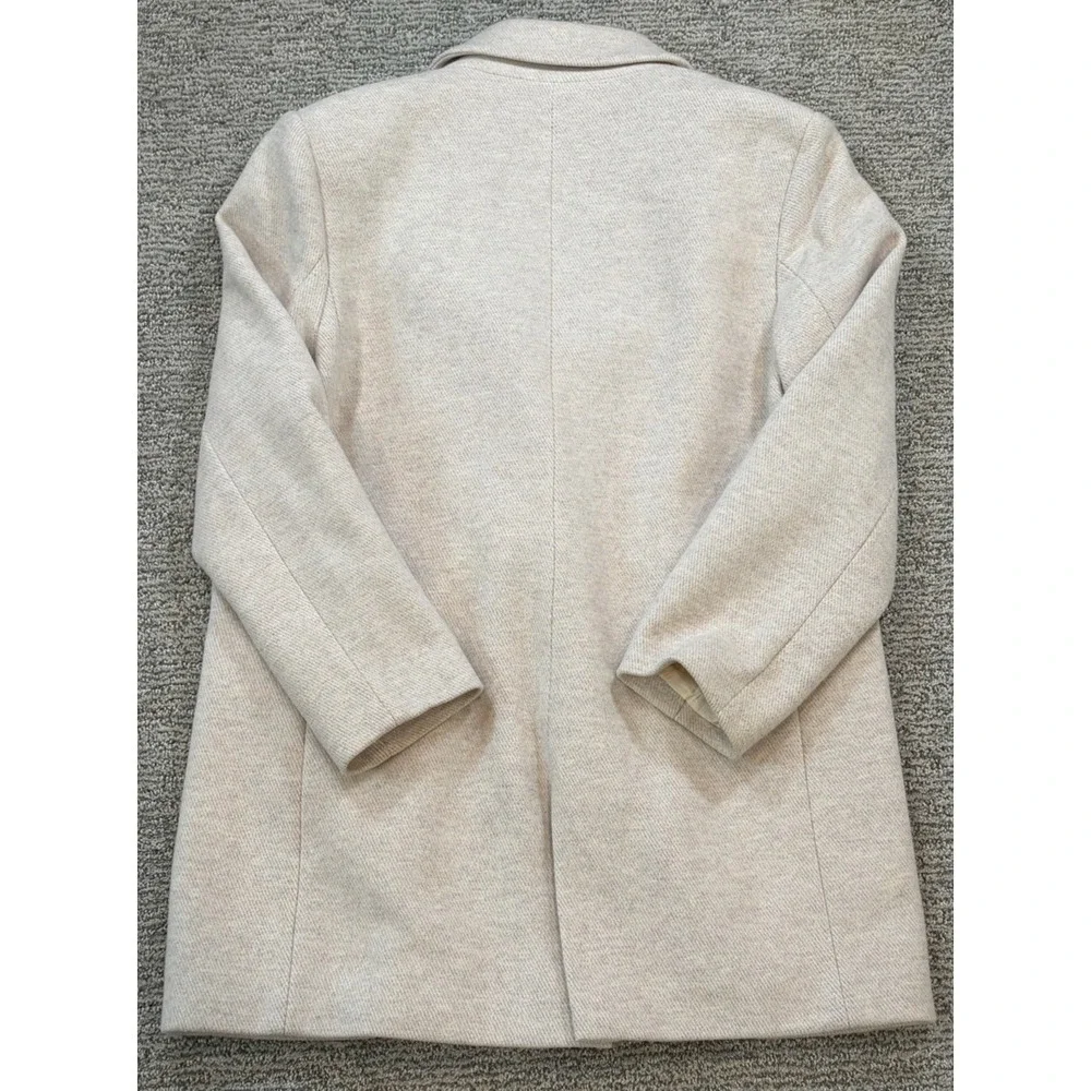 ZARA Cream Tweed Wool Blend Fitted Pea Steampunk Coat Size Small‎ EUC